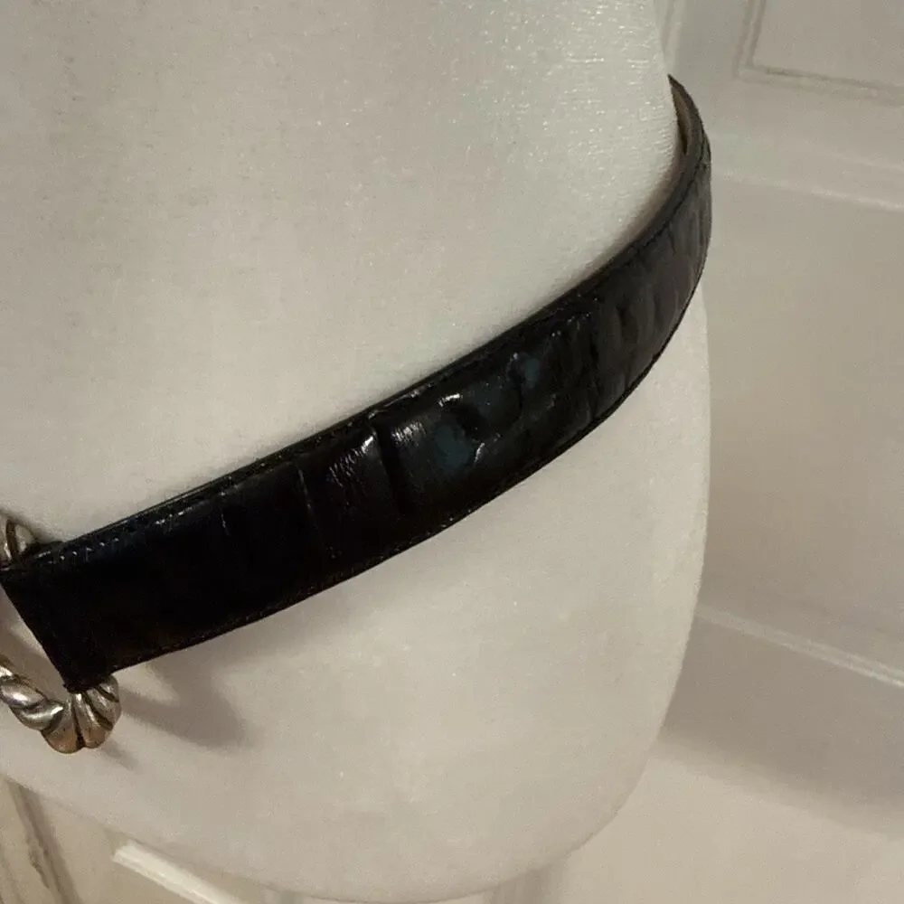 Women’s black, Rochester croc-embossed leather belt Rope Detail Buckle Size M
